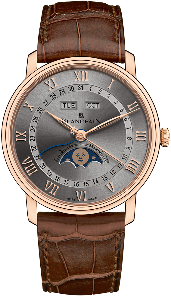 Blancpain Villeret 6654 Grey Dial, Red Gold, mm, Leather