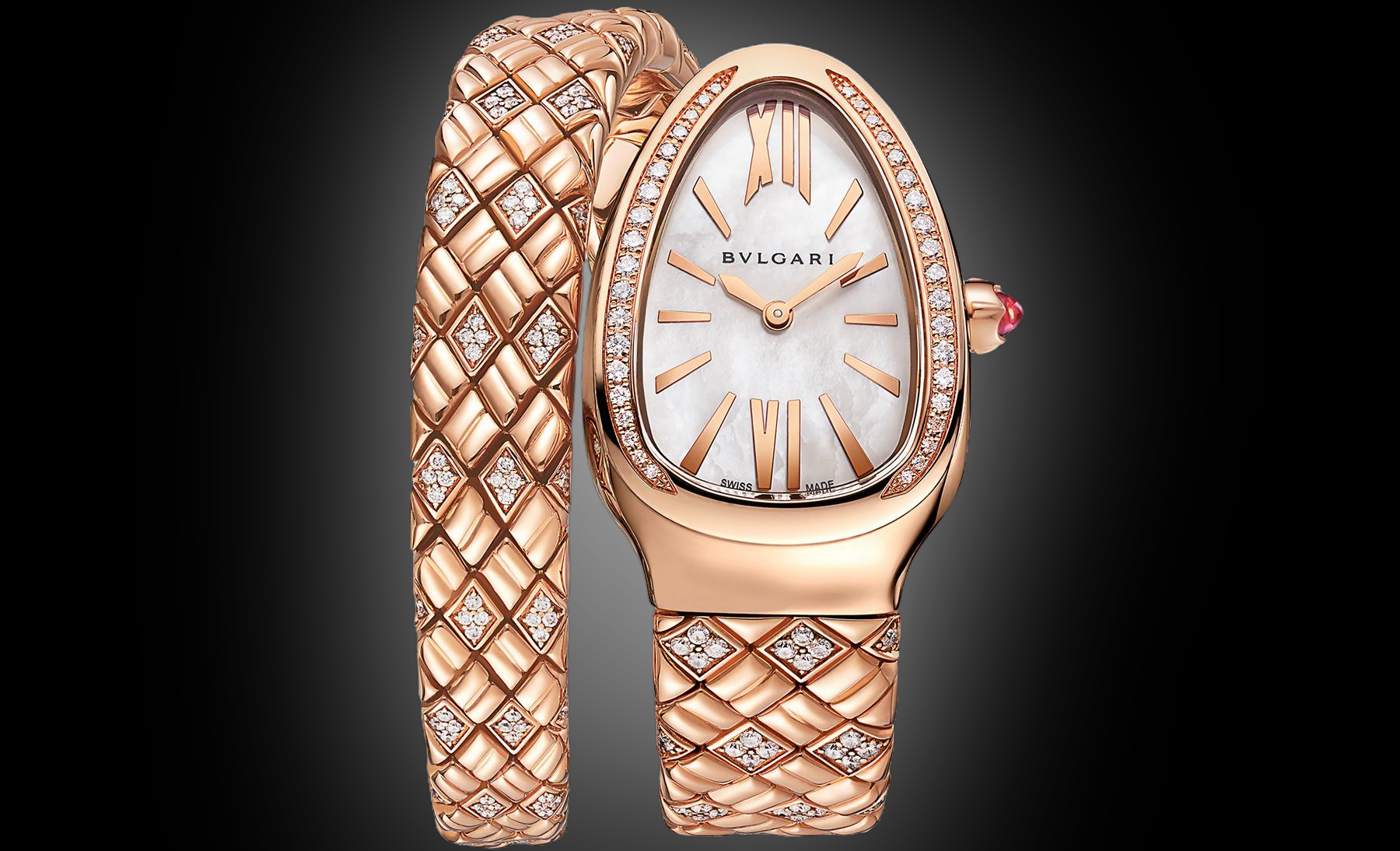 Bulgari Serpenti Spiga Rose Gold, 35.0 mm, Set with diamonds