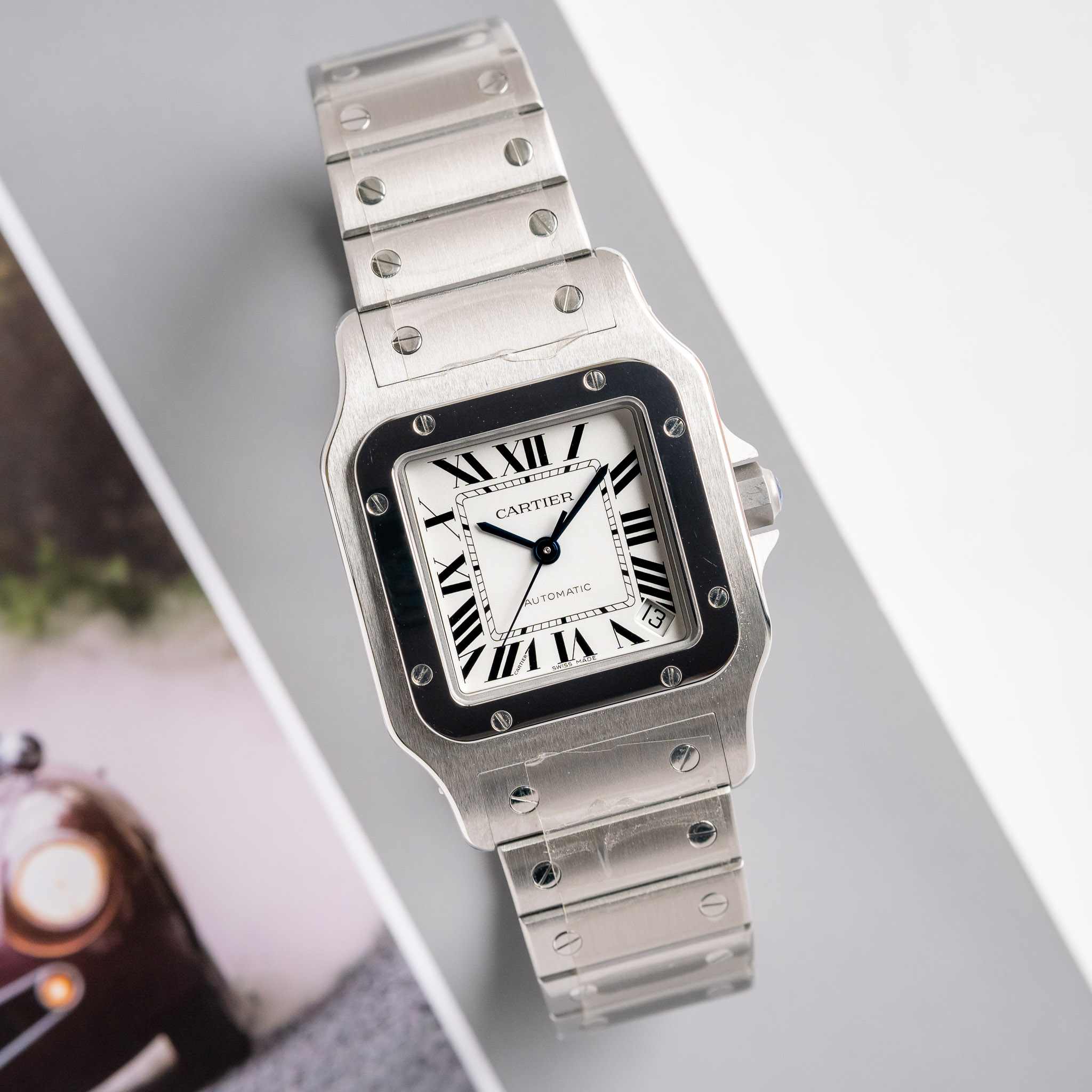 Cartier Santos Galbee W200 Silvered Opaline Dial, Stainless Steel