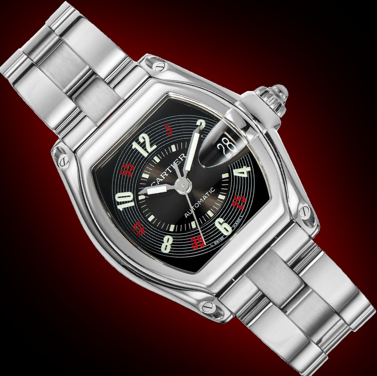 Cartier Roadster W620 Black Dial, Stainless Steel, 38.0 mm, Men's