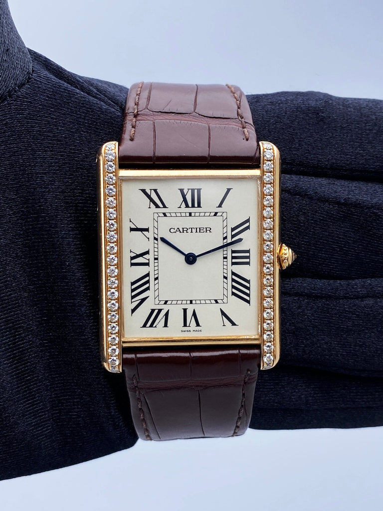 Mens Watches Cartier Diamond Watch Leather Strap Cartier Tank