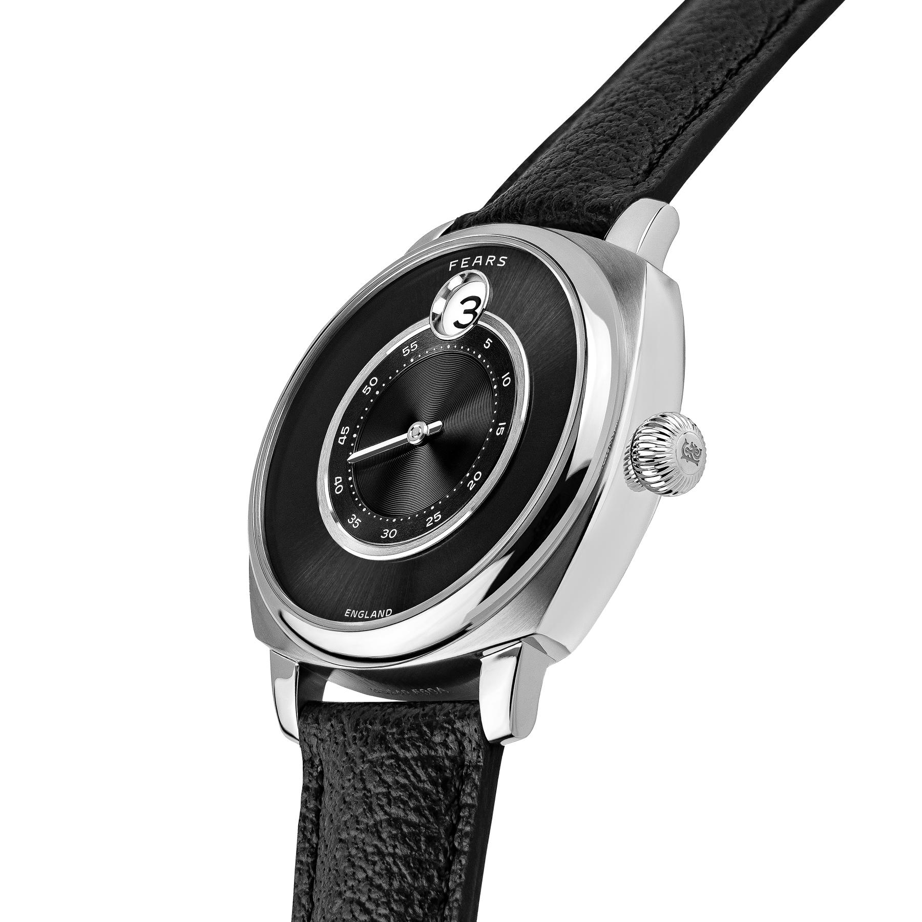 Fears Brunswick Raven Black Dial, Stainless Steel, 40.5 mm, Jump Hour