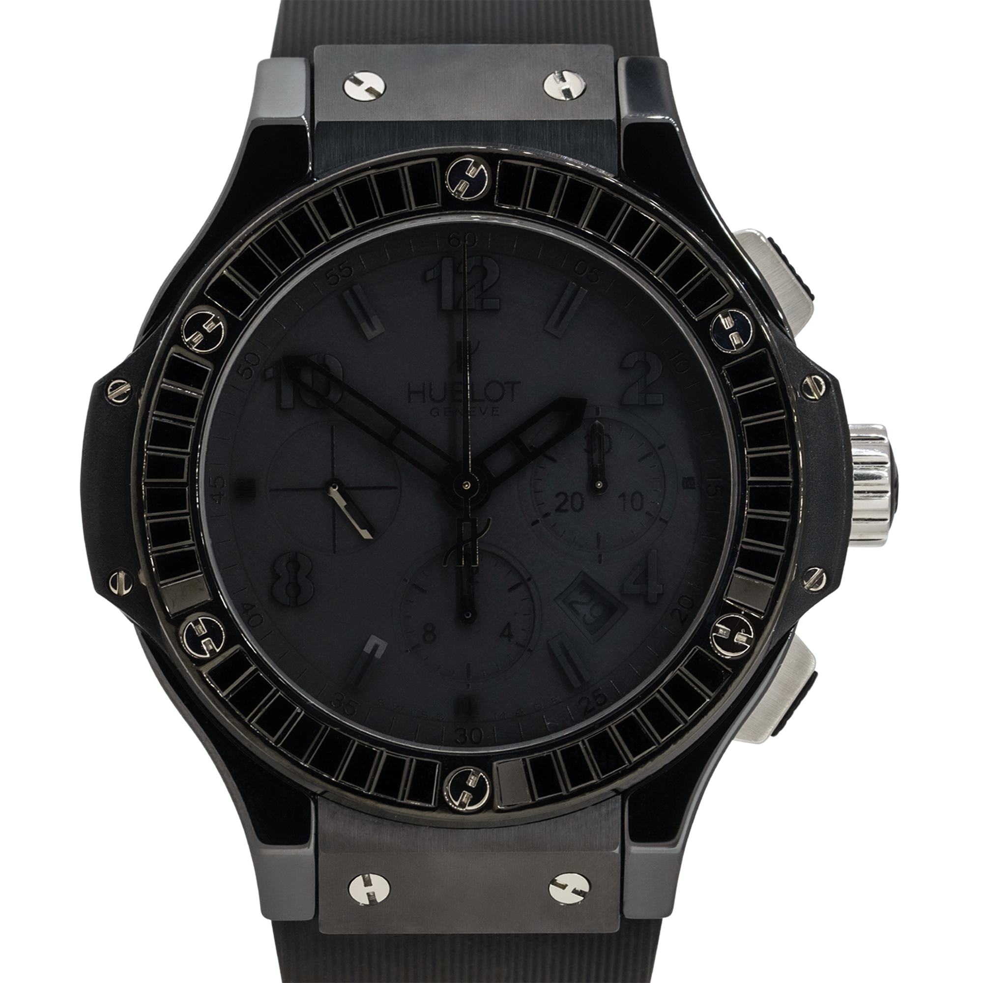 Hublot レザー 時計ストラップ ブラック ブラックレザーウォッチストラップ - シルバー - 40mm/42mm