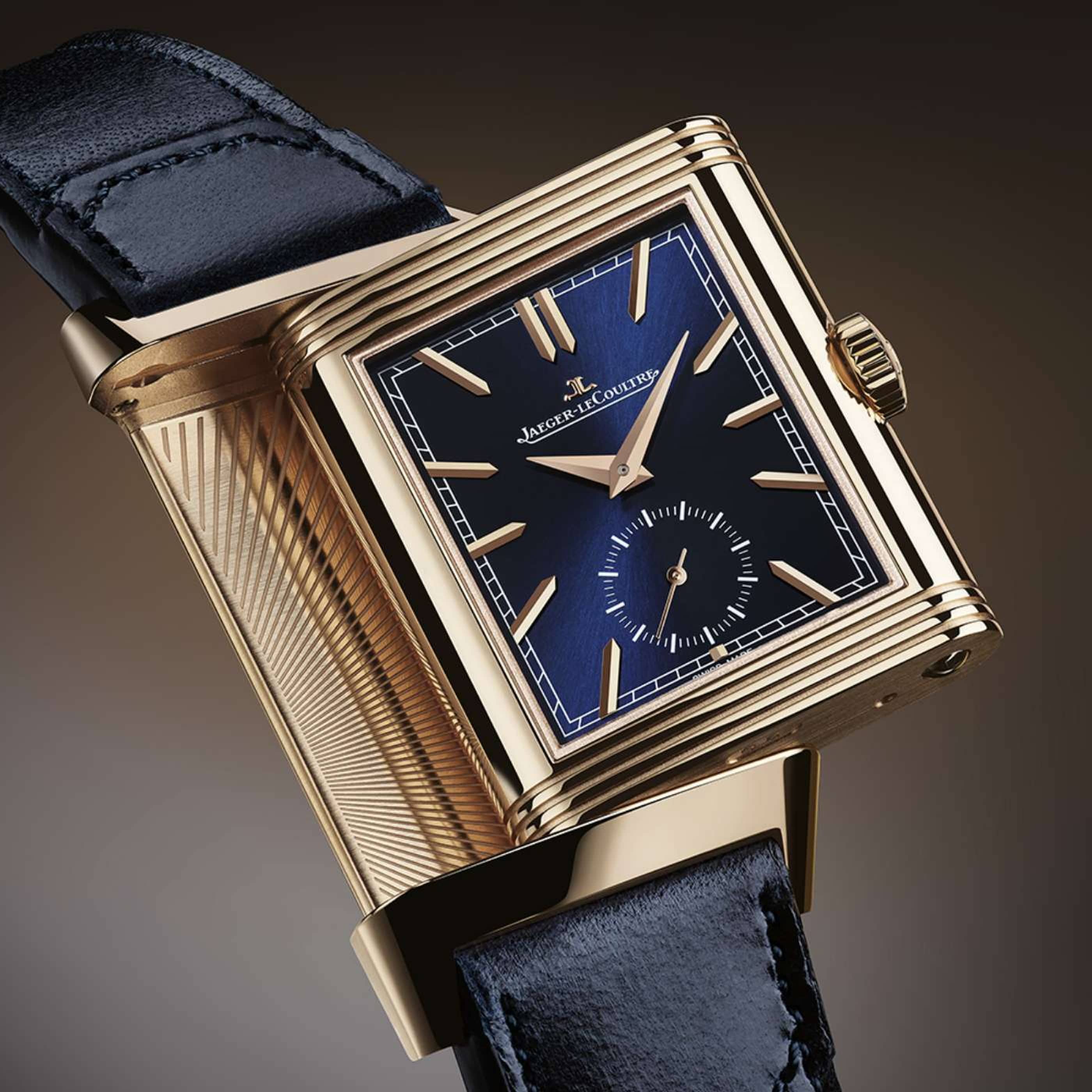 クラシック REFLEXE Jaeger LeCoultre Reverso 398 Blue Sunray-Brushed Dial, 18