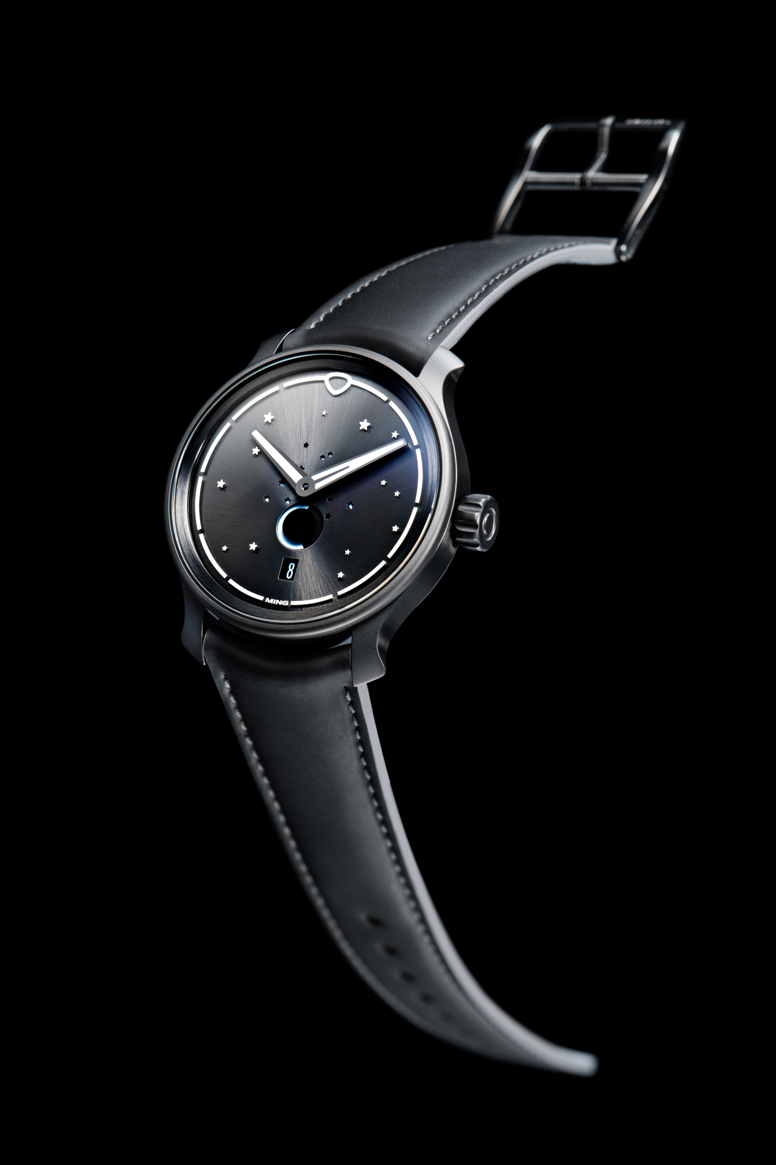 Ming 37XX 37.05 Series 2, Once In a Blue Moon, Black Dial, Stainless ...