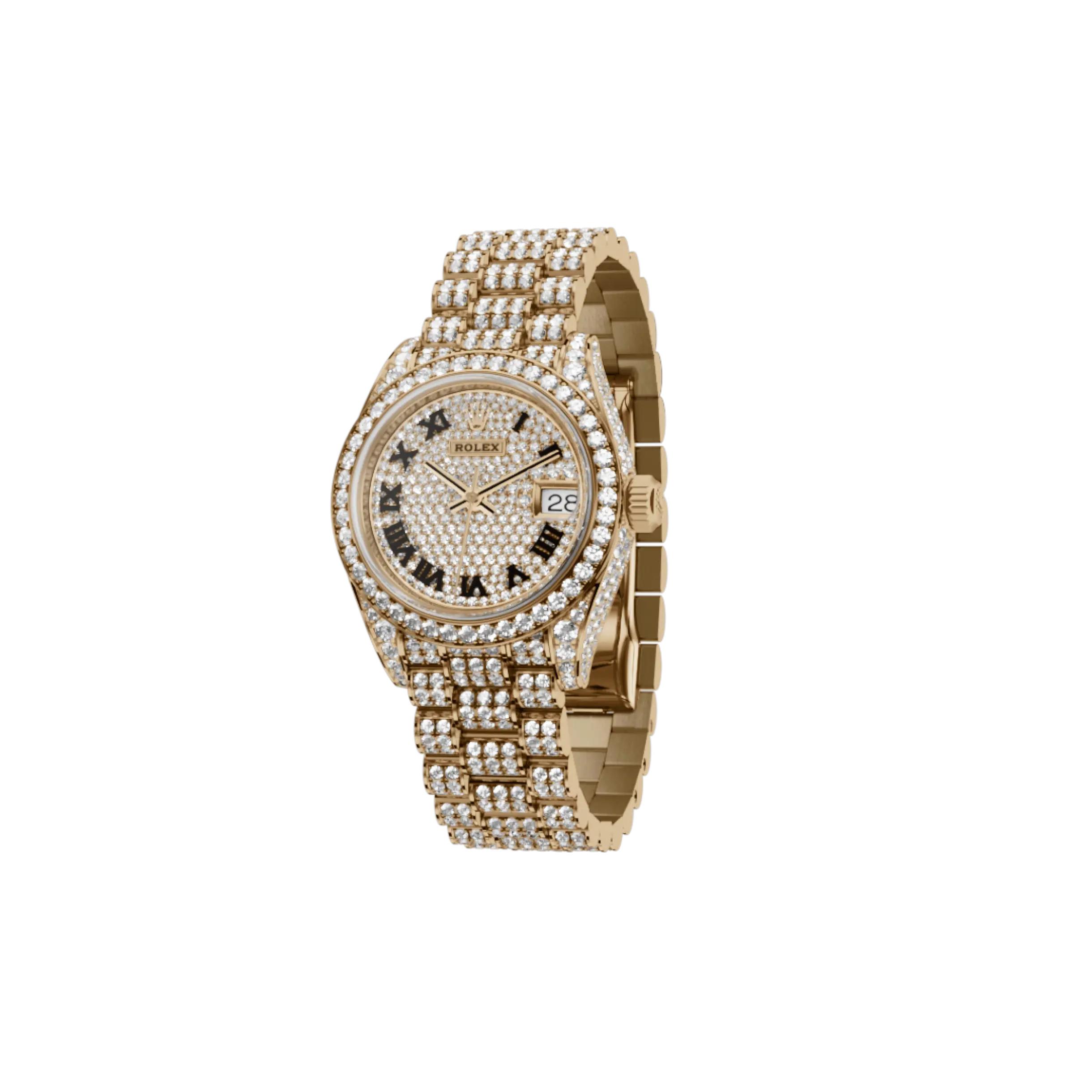 Rolex Lady-Datejust 28 279458 Diamond-Paved Dial, 18 kt Yellow
