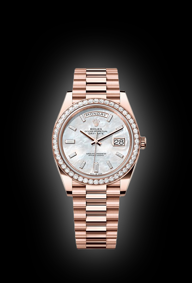 ロベルト Rolex Day-Date 40 228345 White Mother-Of-Pearl Dial, 18 kt Everose