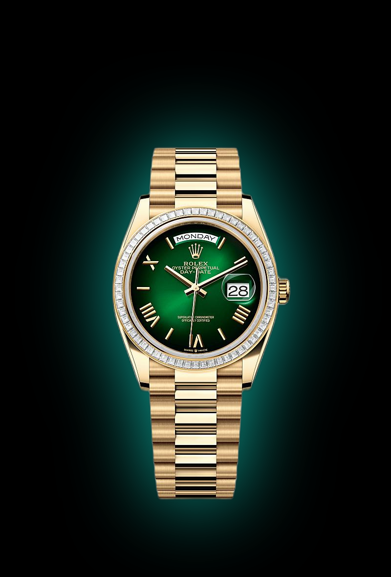 Rolex Day-Date 36 128398 Turquoise Dial, 18 kt Yellow Gold, 36.0