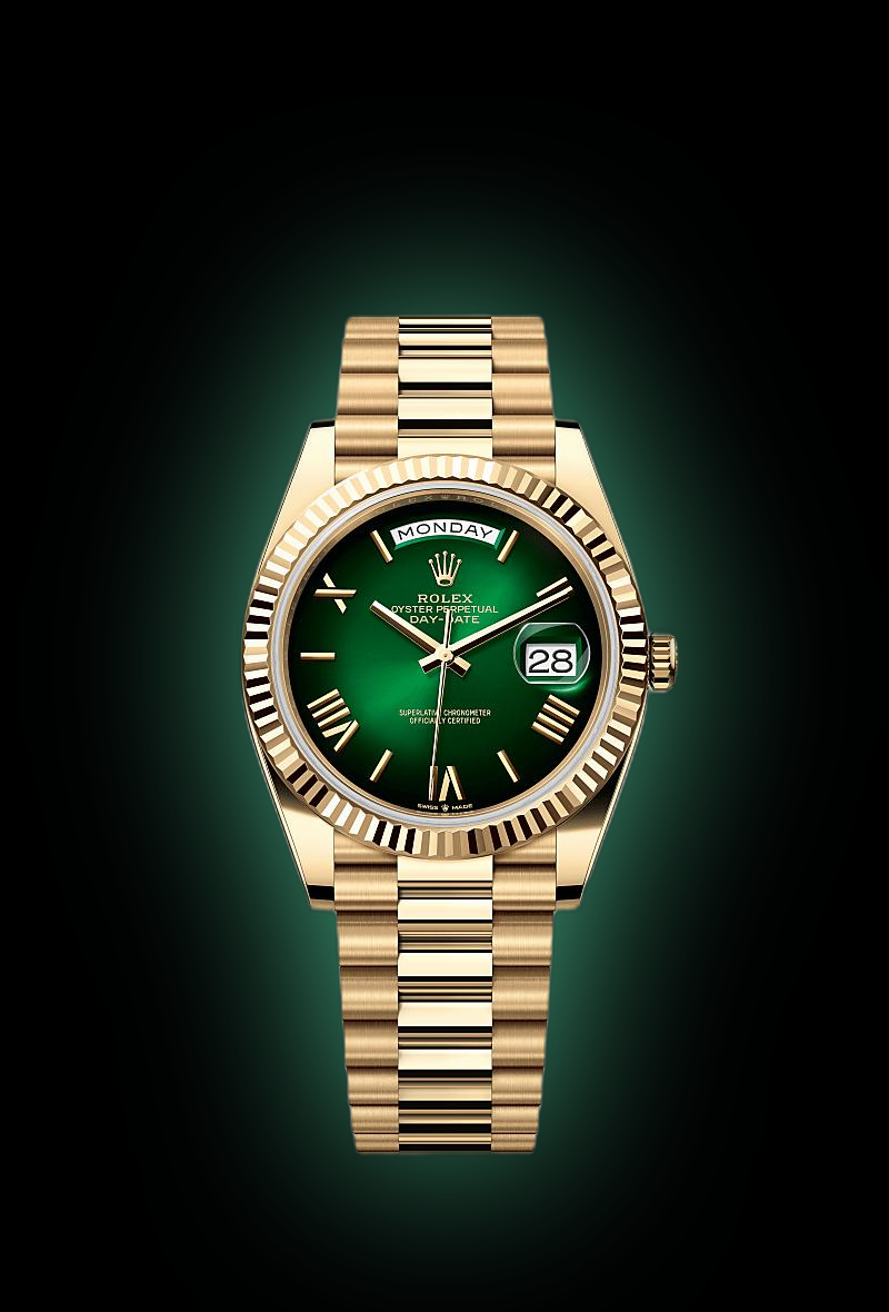 38kT THE RICH GOLD MOUNTAIN 38灯　38 Rolex Day-Date 40 228238 Bright Black Dial, 18 kt Yellow Gold