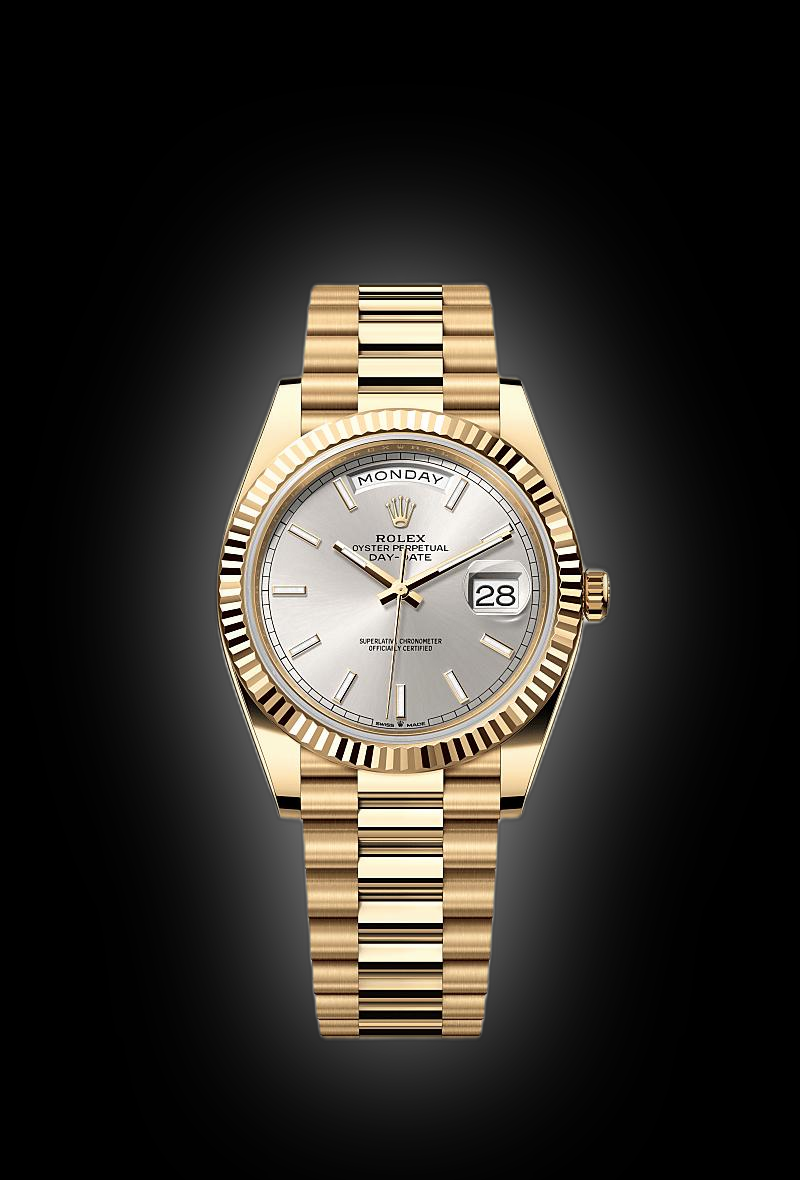 Rolex Day-Date 40 228238 Silver Dial, 18 kt Yellow Gold, 40.0 mm