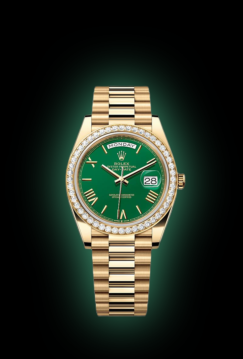 Rolex Day-Date 40 228348 Green Dial, 18 kt Yellow Gold, 40.0 mm, Diamonds