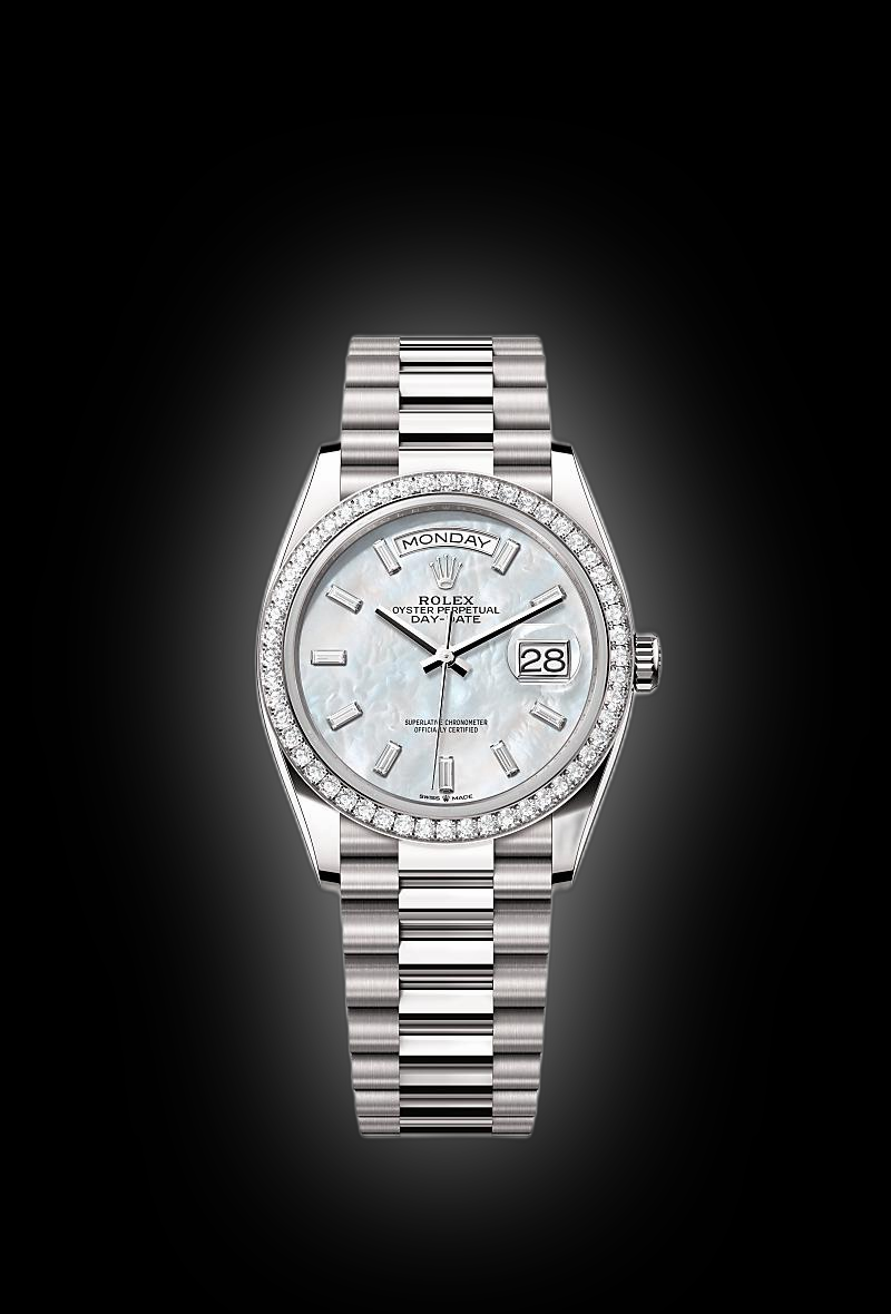 Rolex Day-Date 36 128349 Silver Dial, 18 kt White Gold, 36.0 mm