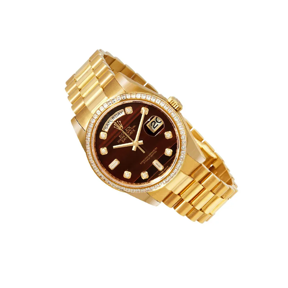 Rolex Day-Date 118398 Chocolate Bulls Eye Dial, 18kt Yellow Gold