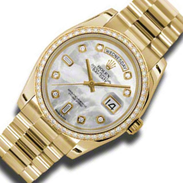 momotenkidiorプレステージ Rolex Day-Date 118348 Mother of Pearl Dial, 18k Yellow Gold, 36.0