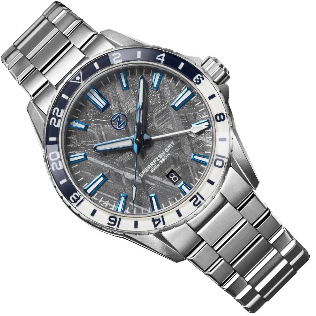 Zelos Spearfish GMT Meteorite, Natural Grey Dial, Stainless Steel