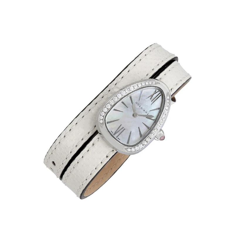 Bulgari Serpenti Skin White Dial, Stainless Steel, 27.0 mm, Gem-Set