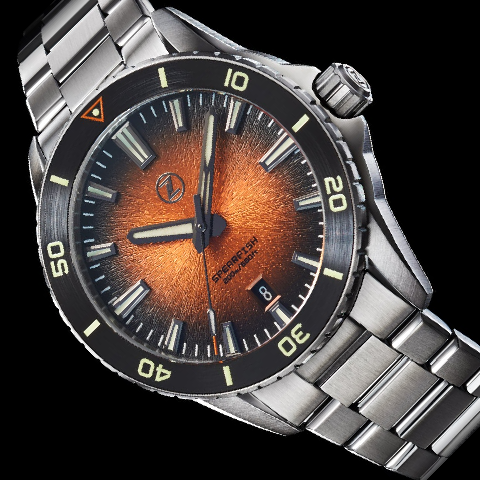 Zelos Spearfish 40 mm Diver Ceramic, Burnt Orange Dial, Stainless