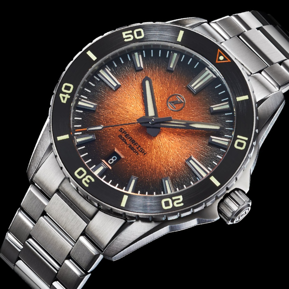 Zelos Spearfish 40 mm Diver Ceramic, Burnt Orange Dial, Stainless