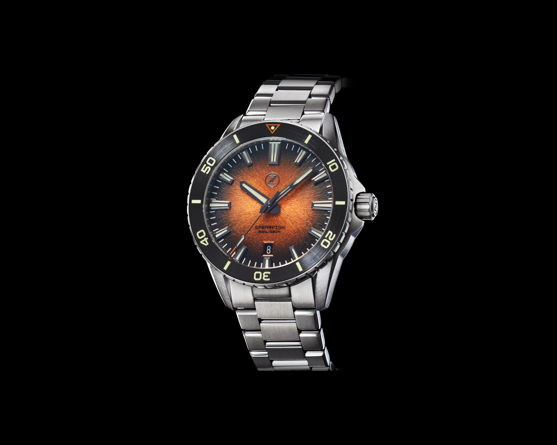 Zelos Spearfish 40 mm Diver Ceramic, Burnt Orange Dial, Stainless