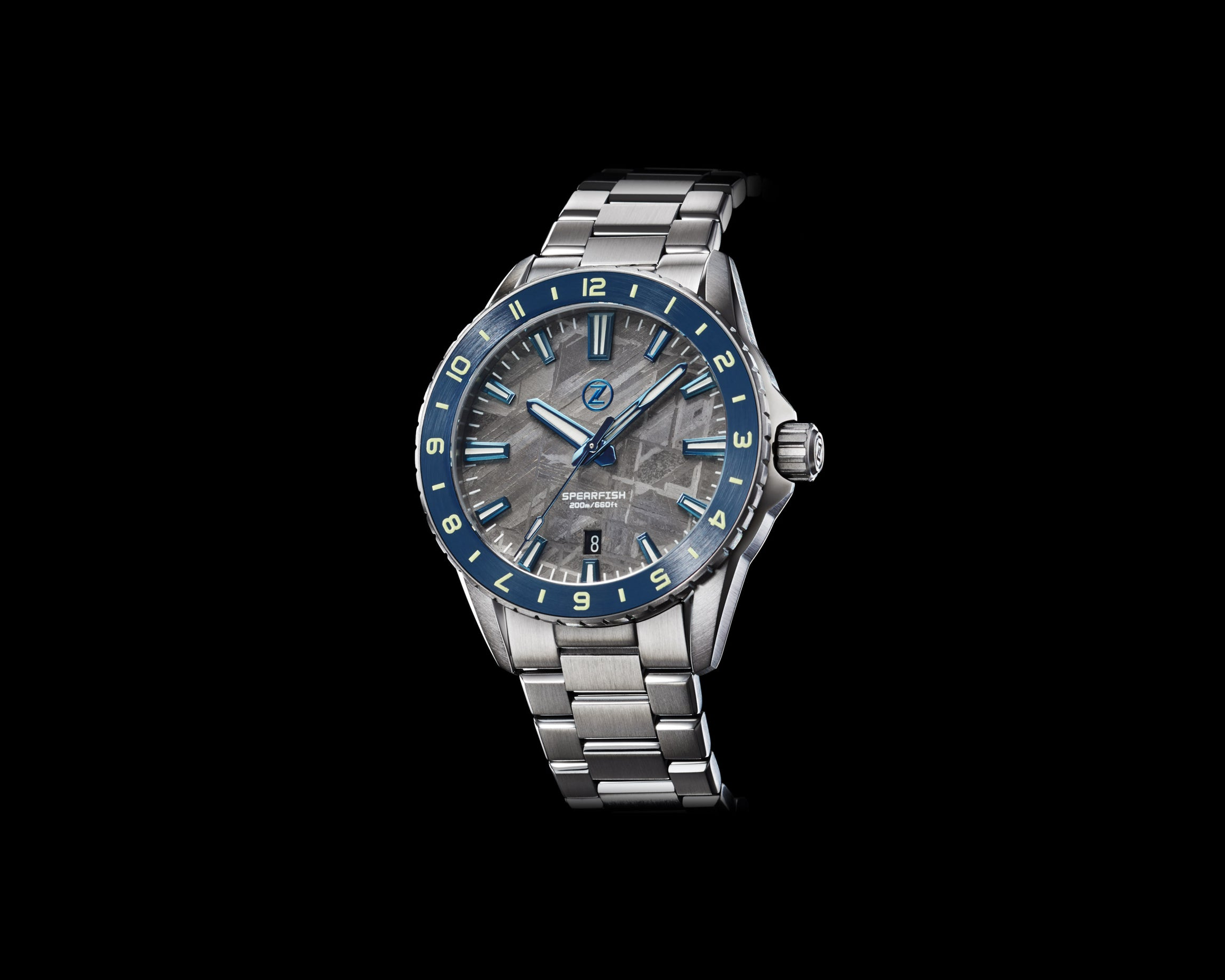 Zelos Spearfish 40 mm Diver Blue, Meteorite Dial, Stainless Steel