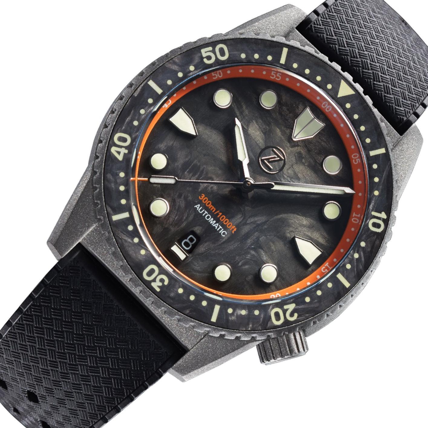 ＊maco＊ Zelos Mako 300 m Diver, Cerakote Carbon Dial, Stainless Steel, 40 mm