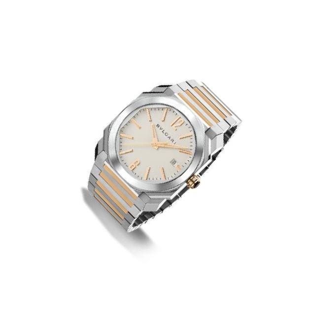 Bulgari Octo Solotempo Silver Dial, Pink Gold, 38.0 mm, Two Tone