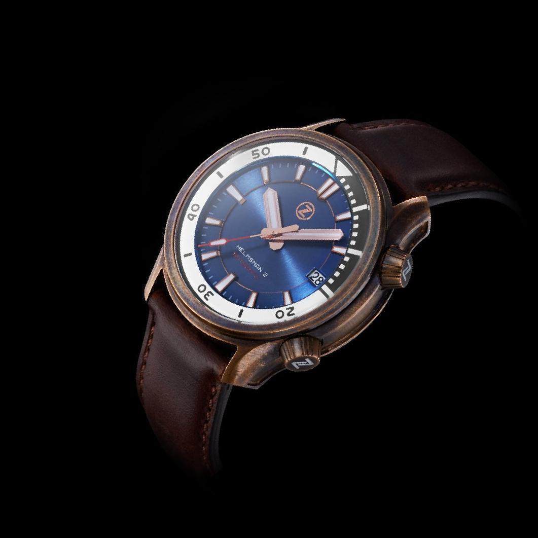 Zelos Helmsman 2 300 m Bronze, 300 m, Blue Dial, Stainless Steel