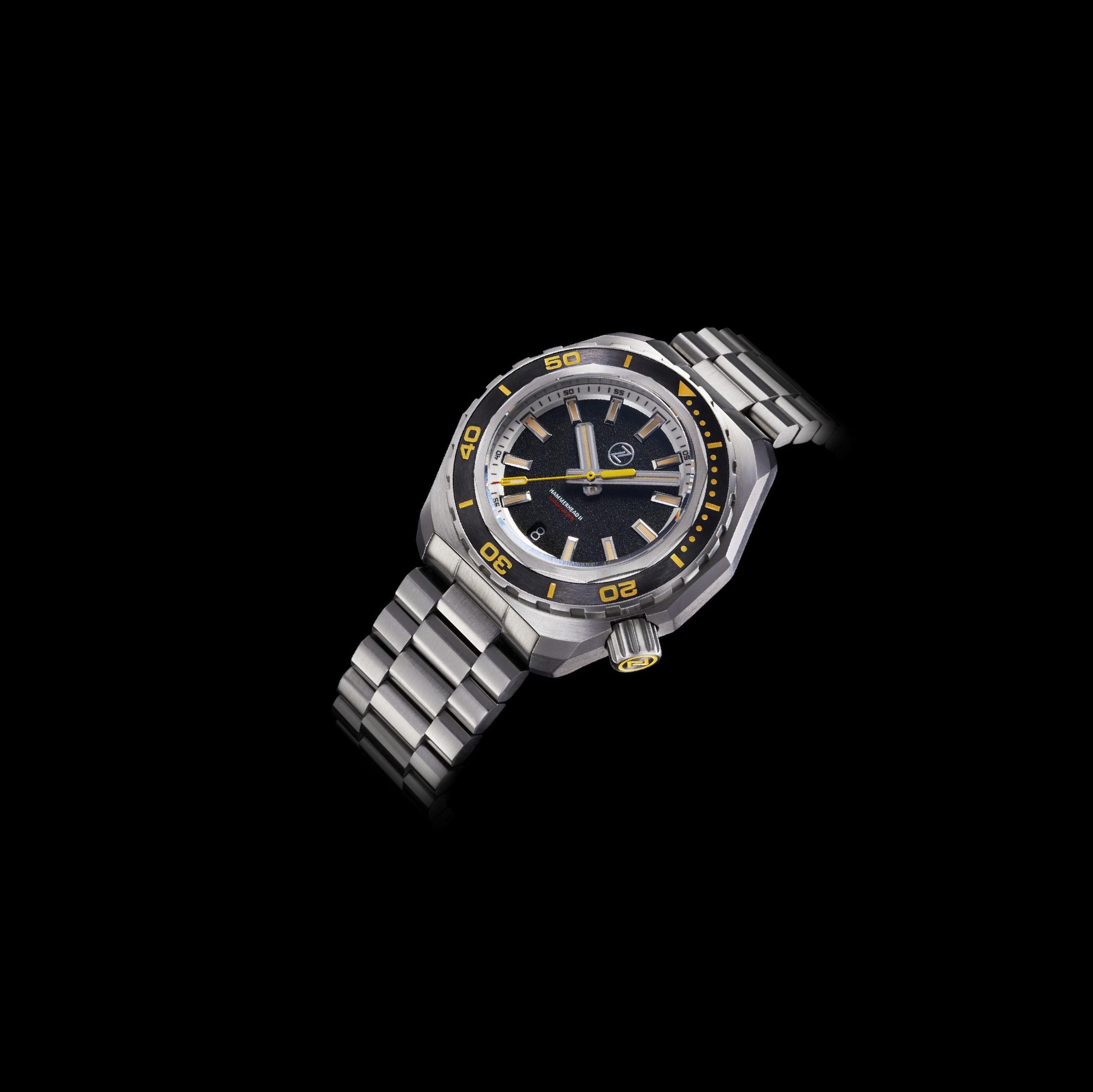 Zelos Hammerhead 2 1000 m Steel Bracelet Custom Rubber, Black Sand
