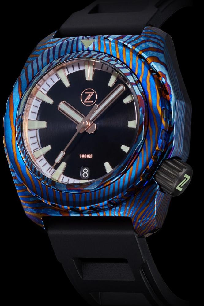Zelos Hammerhead Ti-Damascus Meteorite, Black Dial, 44 mm, Seiko NH35
