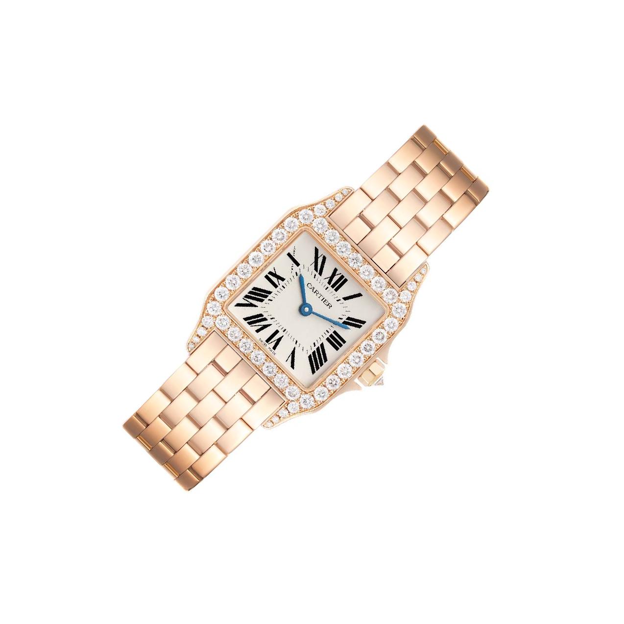 Cartier Santos Demoiselle WF90 Silver Grained Dial, 18kt Rose Gold