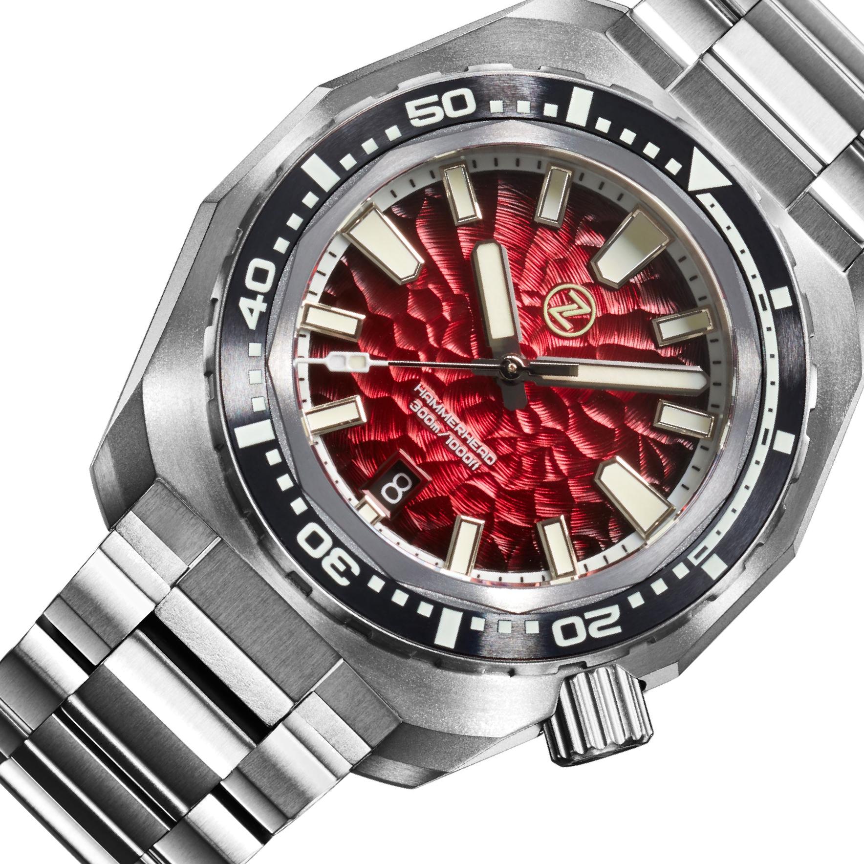 Zelos Hamm Divererhead V3 300 m Brushed Finish, Fumé Red Dial