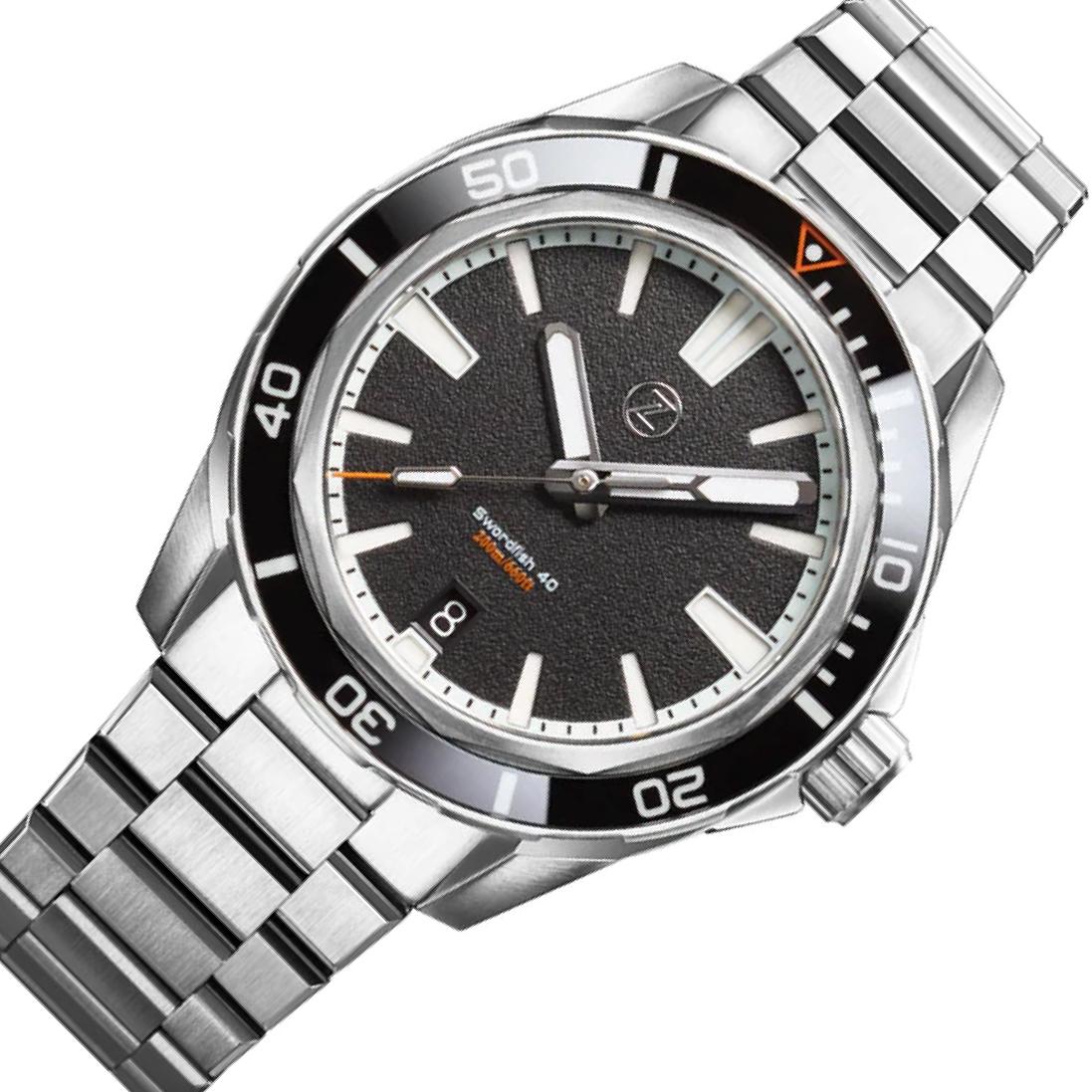 Zelos The Swordfish 42 mm Diver 200 m, Black Sand Dial, Stainless