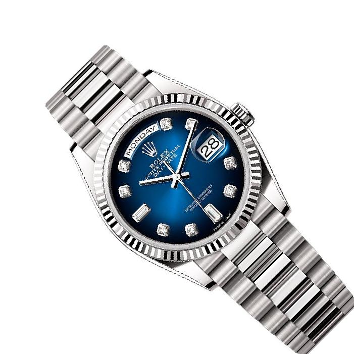 Rolex Day-Date 36 128239 Blue Ombré Dial, 18 kt White Gold, 36.0