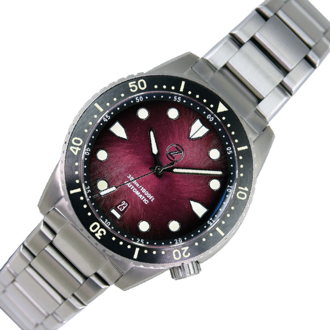 Zelos Mako V3 300 m Black, Fumé Burgundy Dial, Titanium, 40 mm