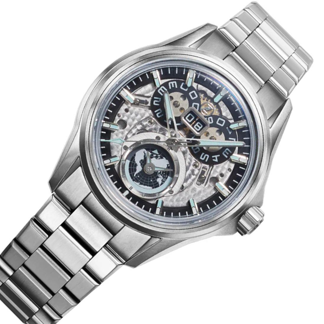 Zelos Spearfish Dual Time Ti Sky Blue, Clear Sapphire Dial