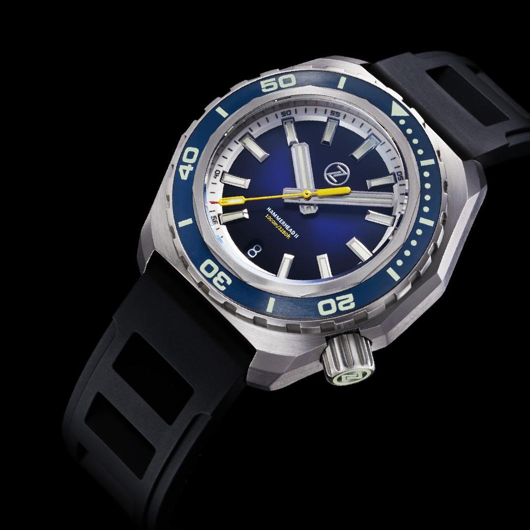 Zelos Hammerhead 2 1000 m Steel Rubber, Midnight Blue Dial