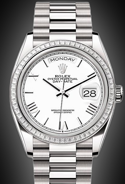 Rolex Day-Date 36 128399 White Dial, 36.0 mm, Self Winding, Diamonds