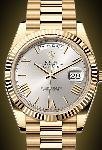 Rolex Day-Date 40 228238 Silver Dial, 18 kt Yellow Gold, 40.0 mm