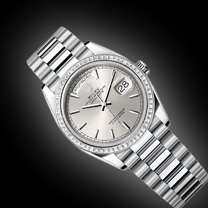 Rolex Day-Date 36 128396 Silver Dial, Platinum, 36.0 mm, Diamonds