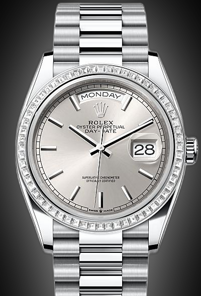 Rolex Day-Date 36 128396 Silver Dial, Platinum, 36.0 mm, Diamonds