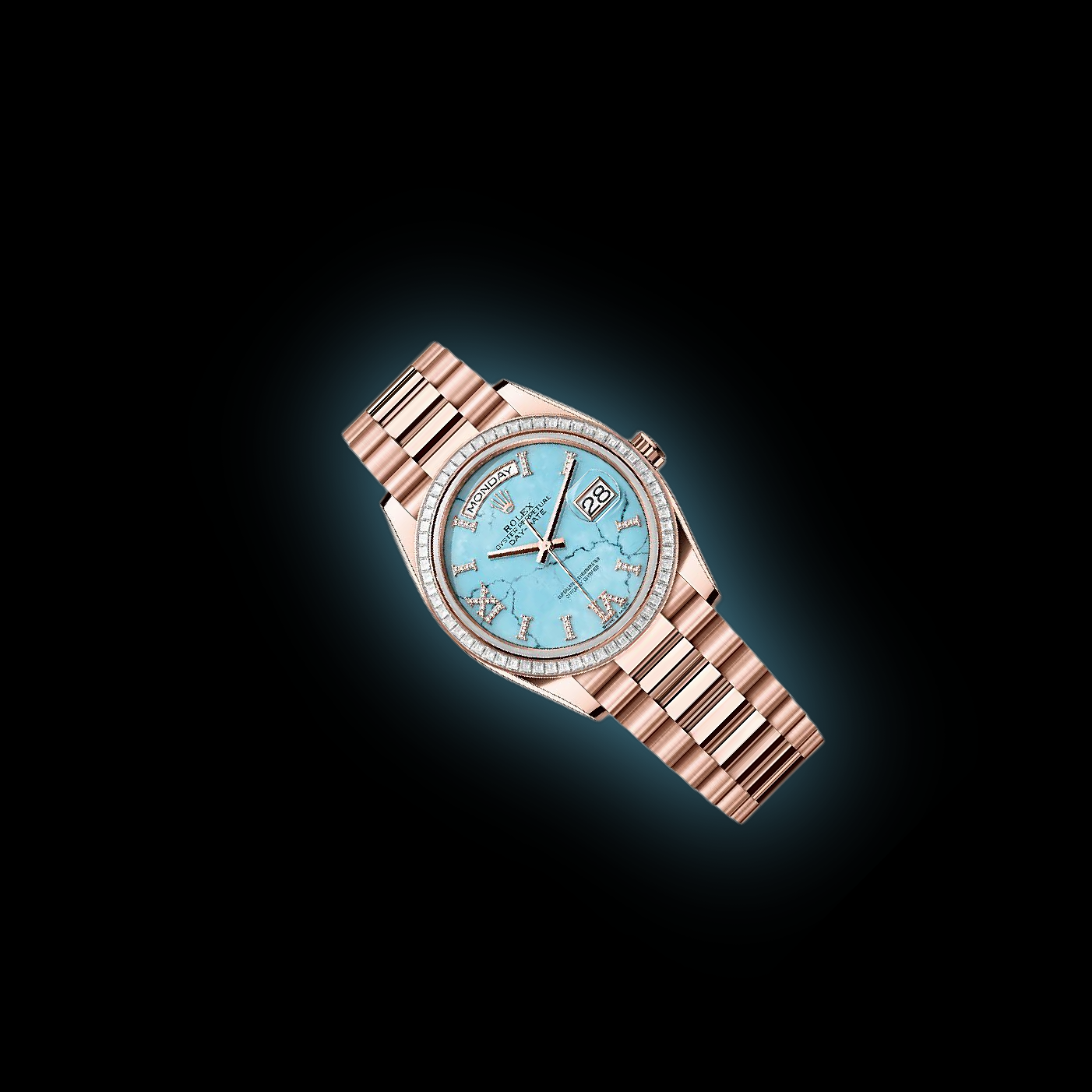 Rolex Day-Date 36 128395 Turquoise Dial, 18 kt Everose Gold, 36.0