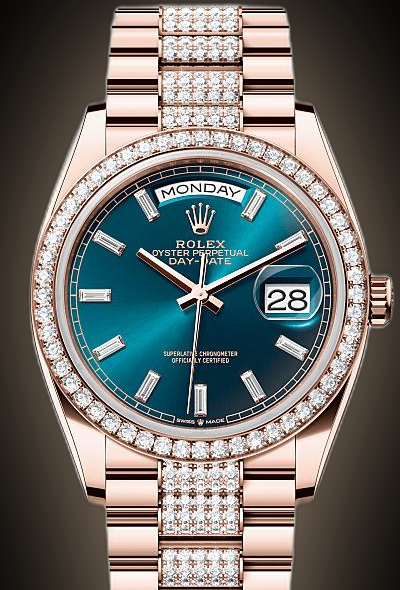 Rolex Day-Date 36 128345 Blue-Green Dial, 18 kt Everose Gold, 36.0