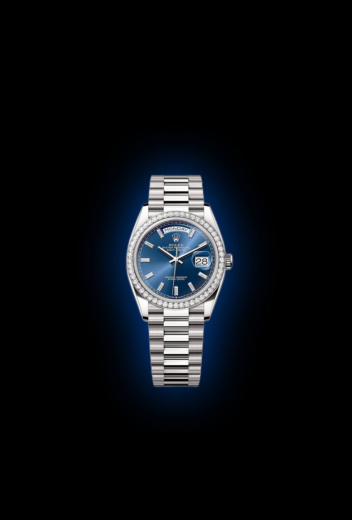 Rolex Day-Date 36 128349 Bright Blue Dial, 18 kt White Gold, 36.0