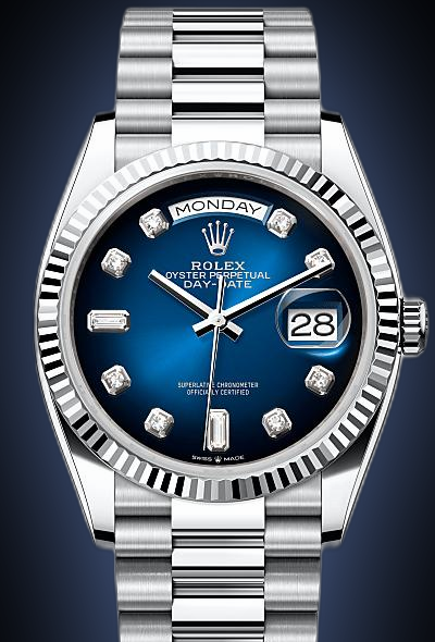 Rolex Day-Date 36 128236 Blue Ombré Dial, Platinum, 36.0 mm