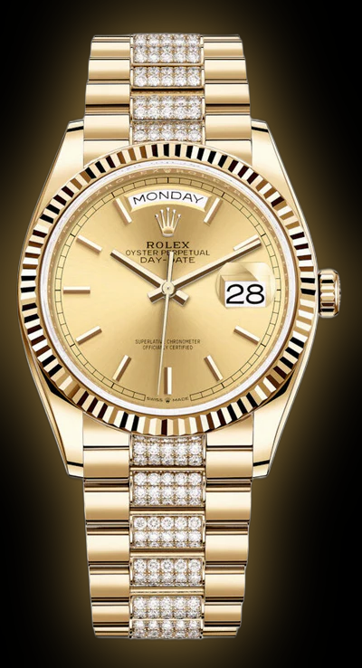 Rolex Day-Date 36 128238 Champagne Dial, 18kt Yellow Gold, Diamond