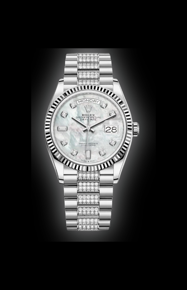 Rolex Day-Date 36 128239 Mother of Pearl Dial, 18kt White Gold