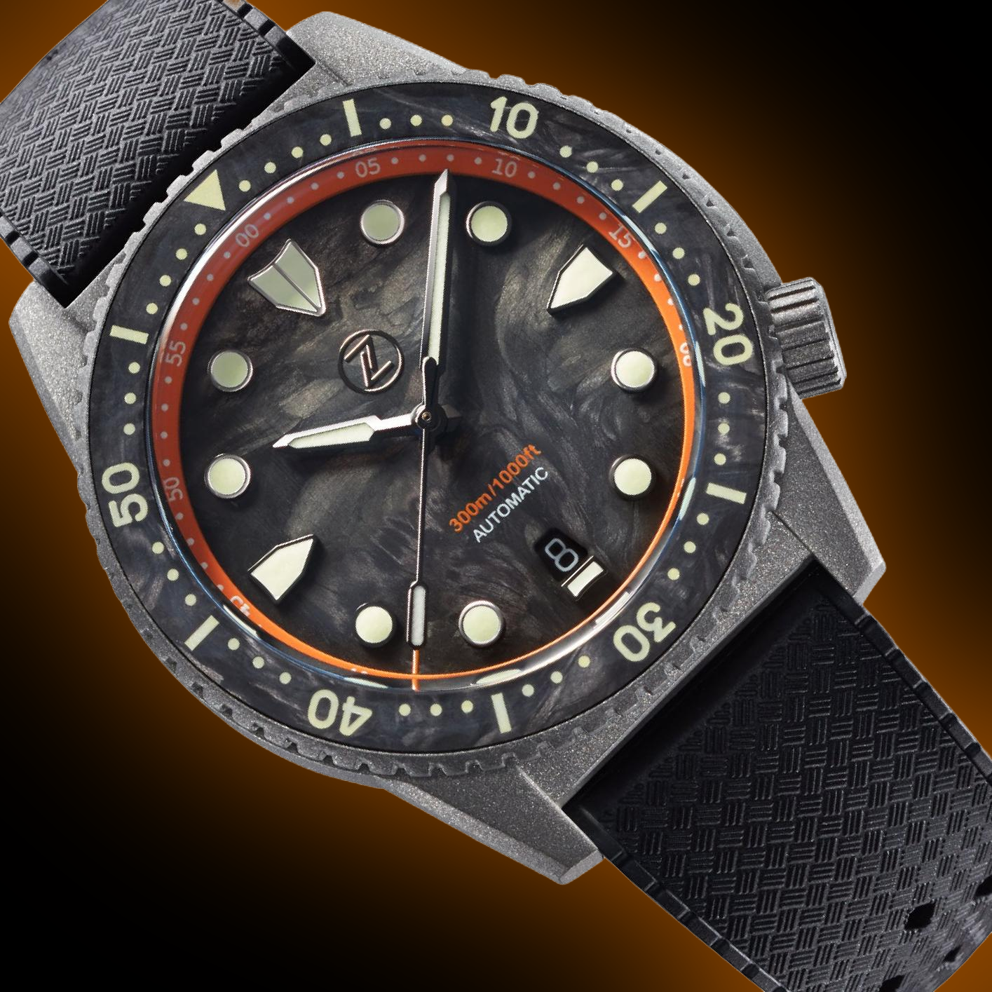 Zelos Mako 300 m Diver, Cerakote Carbon Dial, Stainless Steel, 40 mm