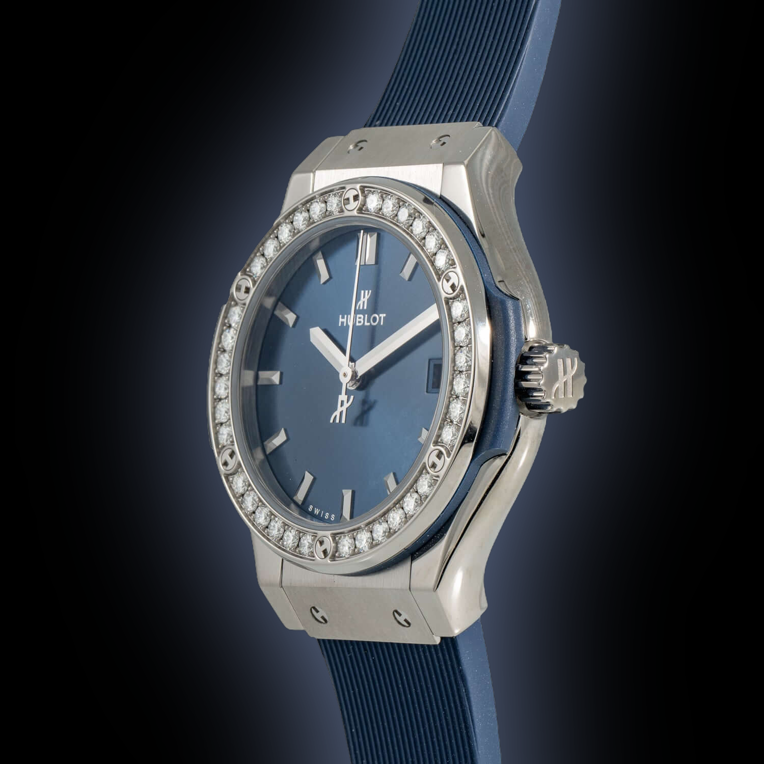 Hublot Classic Fusion Blue Dial, Titanium, Quartz, Silver-Tone
