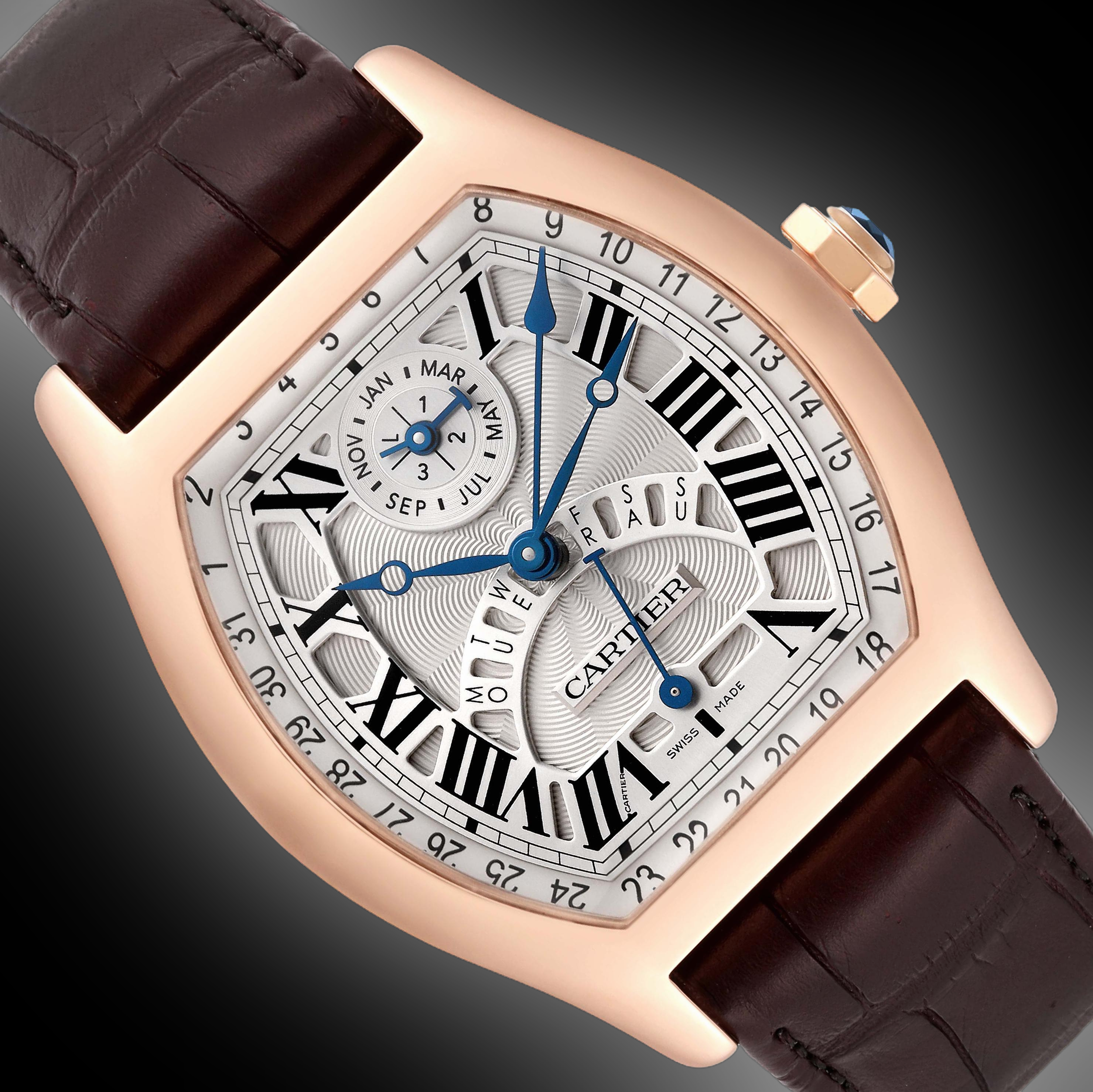 Cartier Tortue W158 Silver White Dial, 18kt Rose Gold