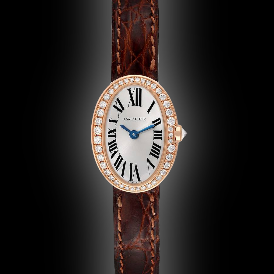 Cartier Baignoire WB52 Silver Sunray Dial, 18kt Rose Gold, mm